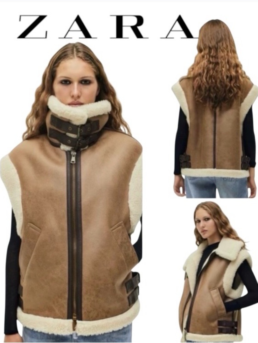 ZARA Contrast Faux Shearling Gilet Vest Size Medium